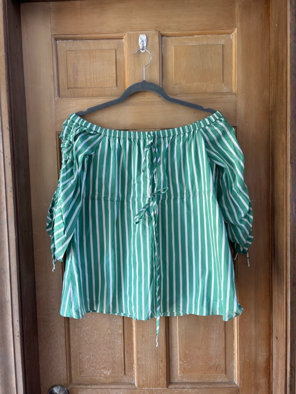 Tanya Taylor Brielle Green White Striped Off Shoulder Poplin Top Size 2 NWT